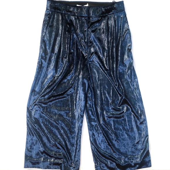 Tibi Stella Metallic Velvet Wide Leg Crop Pants 6 - Picture 2 of 10